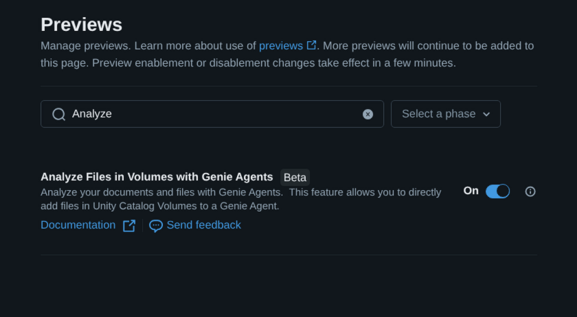 Analyze Files in Volumes with Genie Agents preview enabled