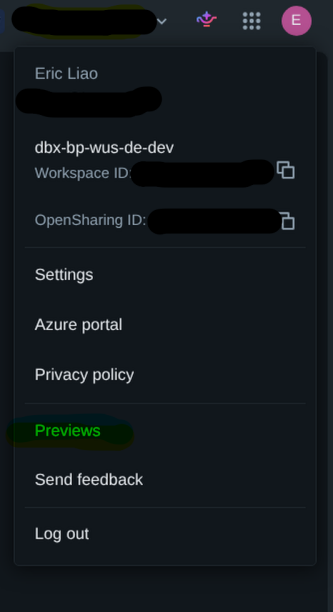 Workspace menu with the Previews option
